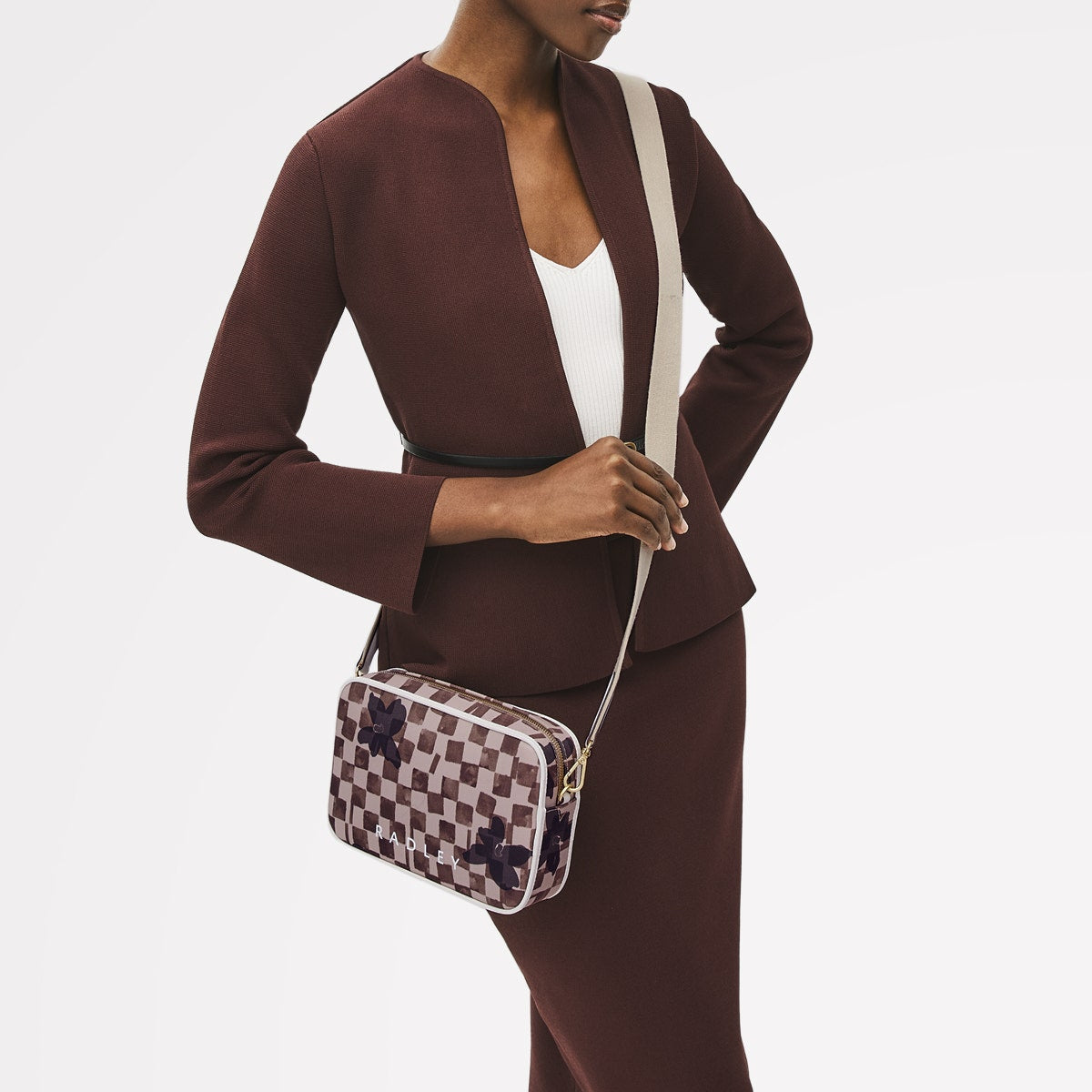 Southwell Gardens Fabric Small Ziptop Cross Body Bag in Stone - 111444