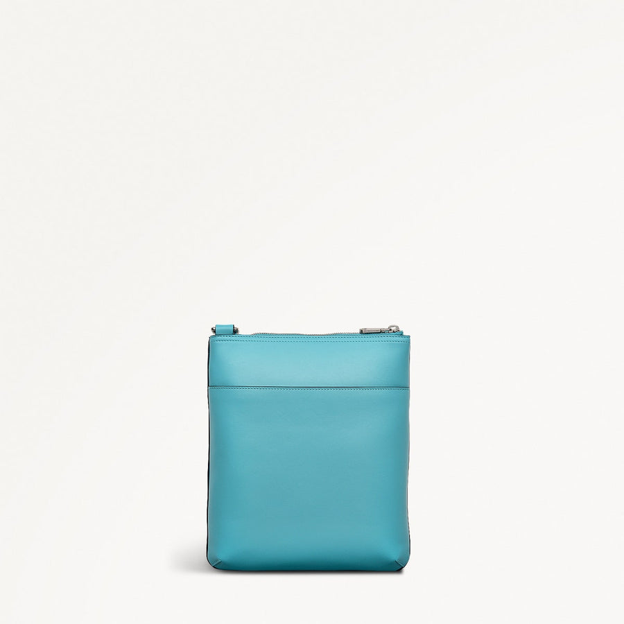 Pockets Leather Medium Ziptop Cross Body Bag in Maldives - 111449