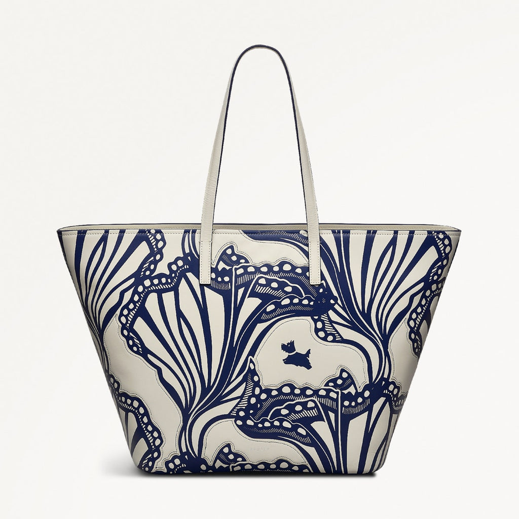 Under The Sea Leather Large Open Top Tote Bag in Chalk - 111455