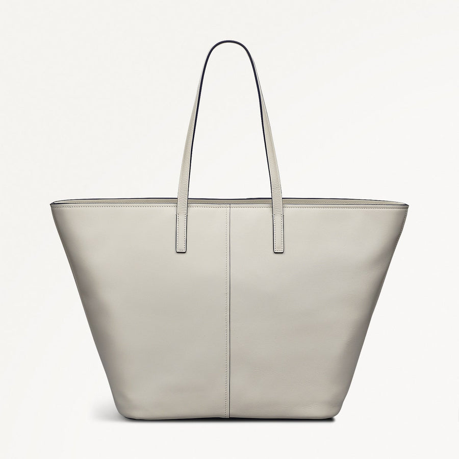 Under The Sea Leather Large Open Top Tote Bag in Chalk - 111455