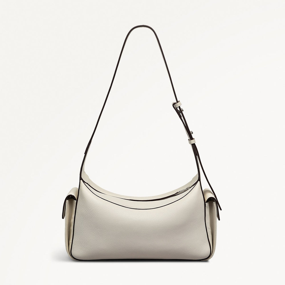 The Fitzrovia Leather Small Ziptop Shoulder Bag in Chalk - 111462