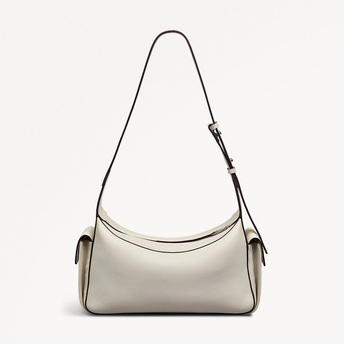 The Fitzrovia Leather Small Ziptop Shoulder Bag in Chalk - 111462