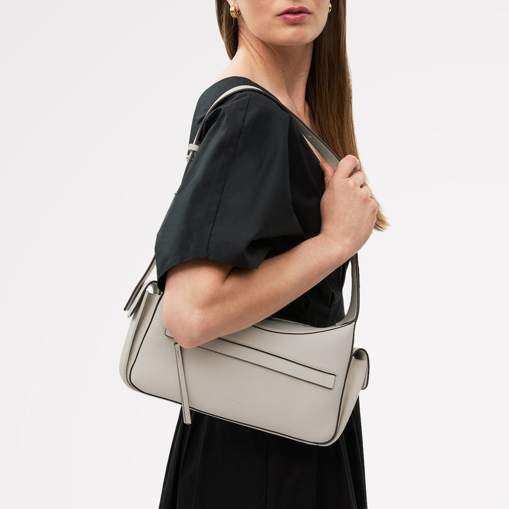The Fitzrovia Leather Small Ziptop Shoulder Bag in Chalk - 111462