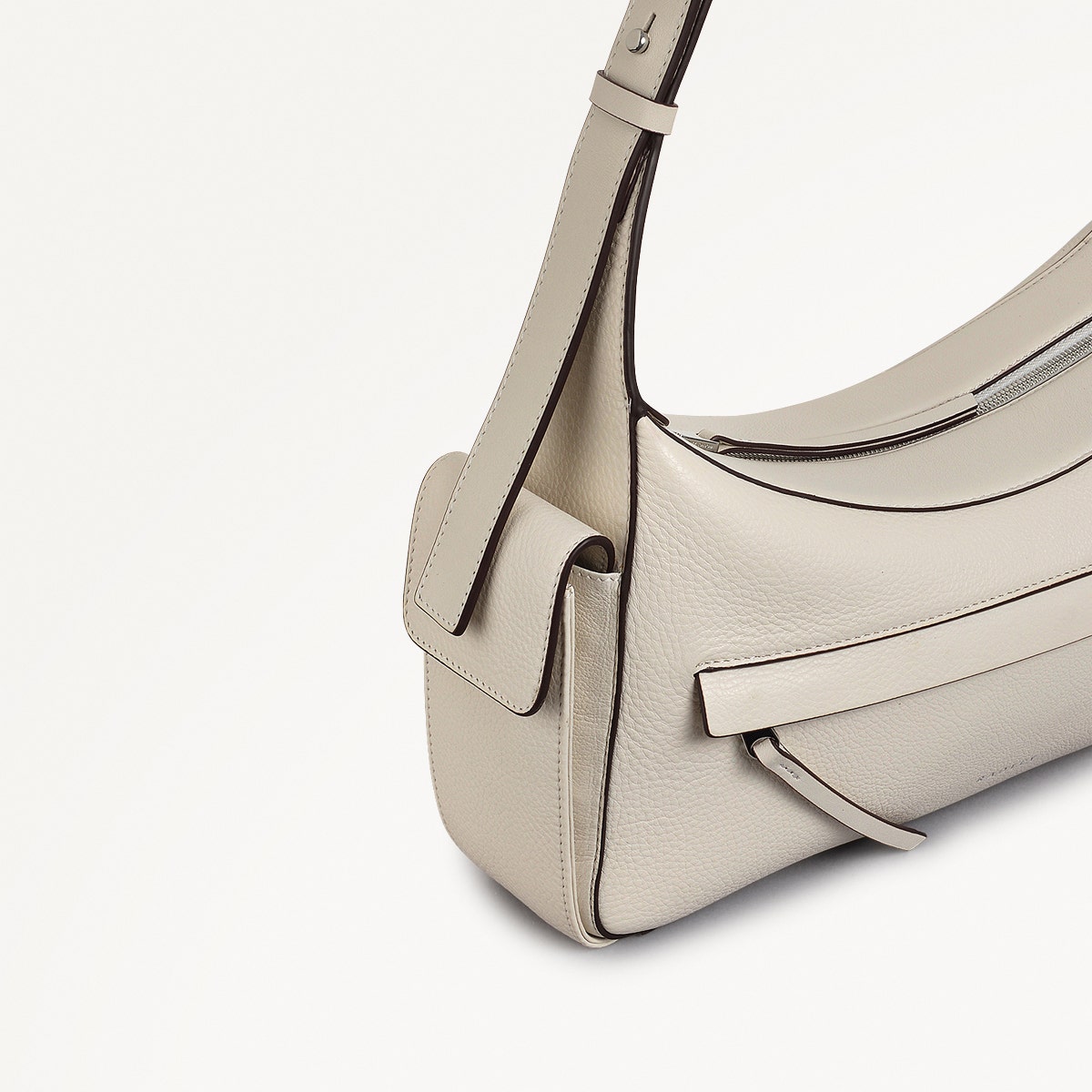 The Fitzrovia Leather Small Ziptop Shoulder Bag in Chalk - 111462