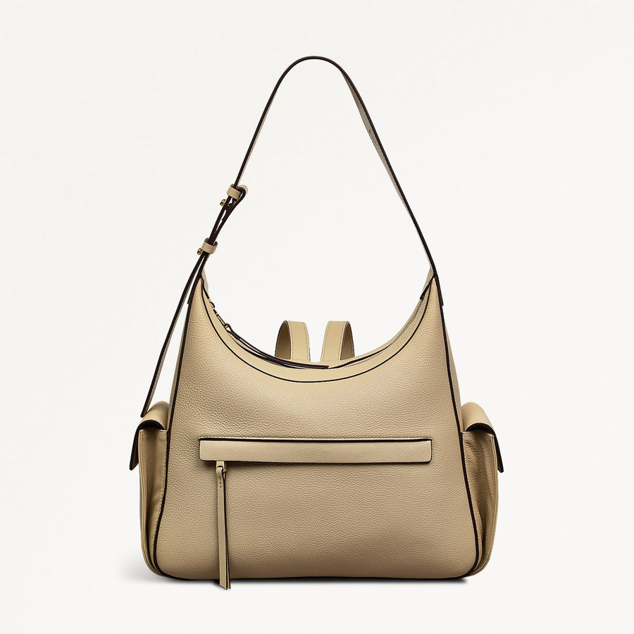 The Fitzrovia Leather Small Ziptop Backpack in Stone - 111465