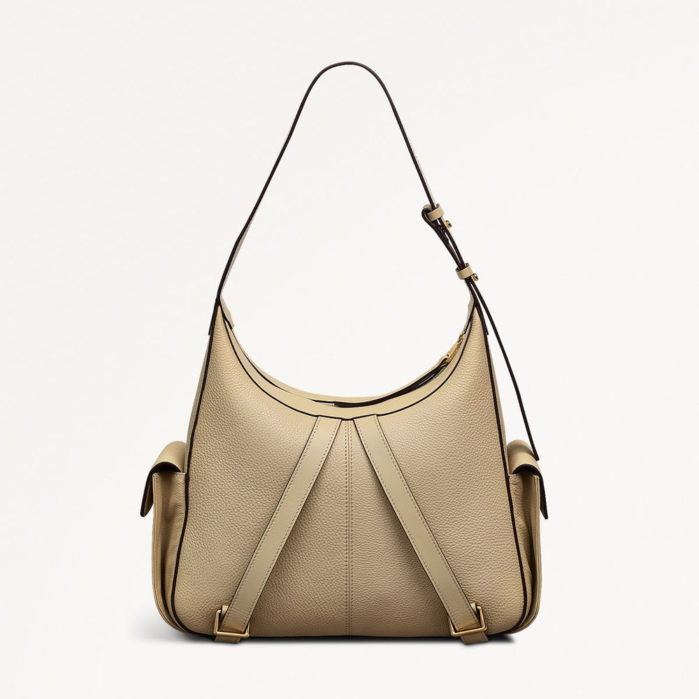 The Fitzrovia Leather Small Ziptop Backpack in Stone - 111465