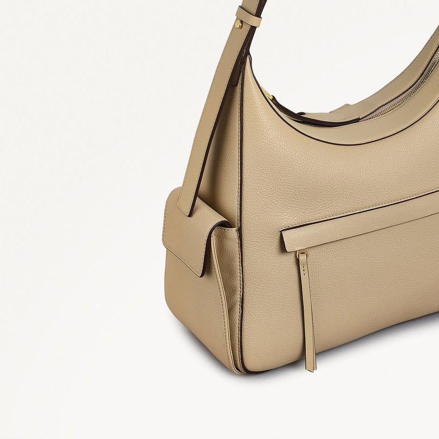 The Fitzrovia Leather Small Ziptop Backpack in Stone - 111465