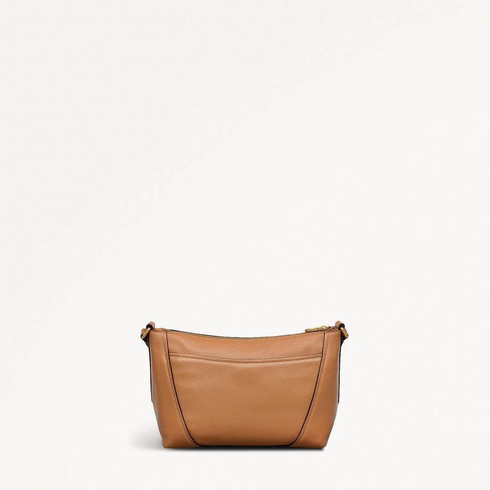 Kendal Terrace Leather Small Ziptop Cross Body Bag in Dark Butter - 111560