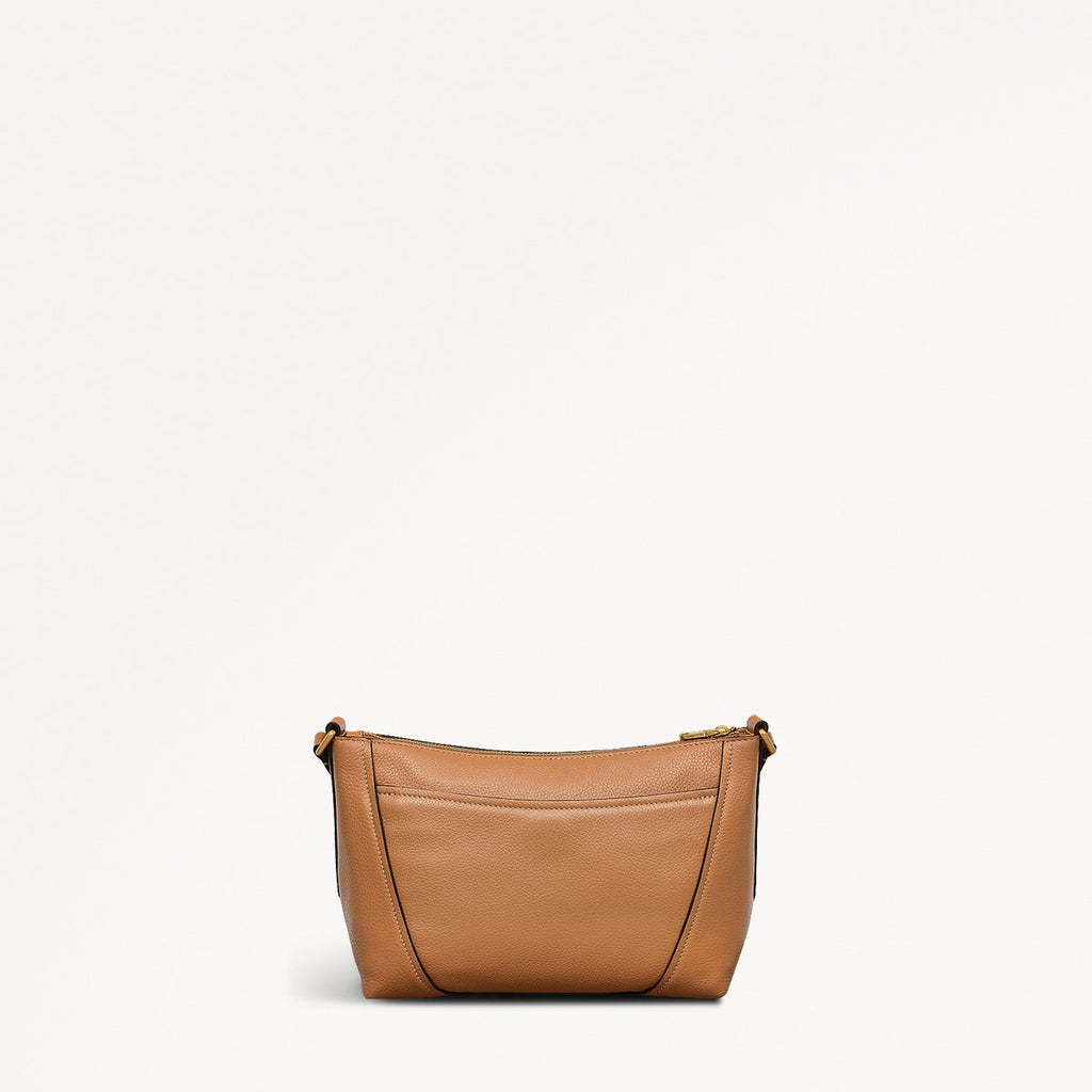 Kendal Terrace Leather Small Ziptop Cross Body Bag in Dark Butter - 111560