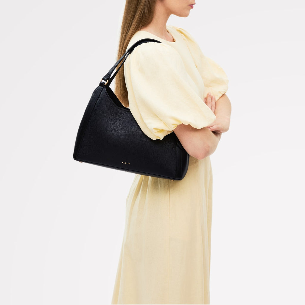 Clarendon Row Fabric Medium Ziptop Satchel Bag in Black - 111602