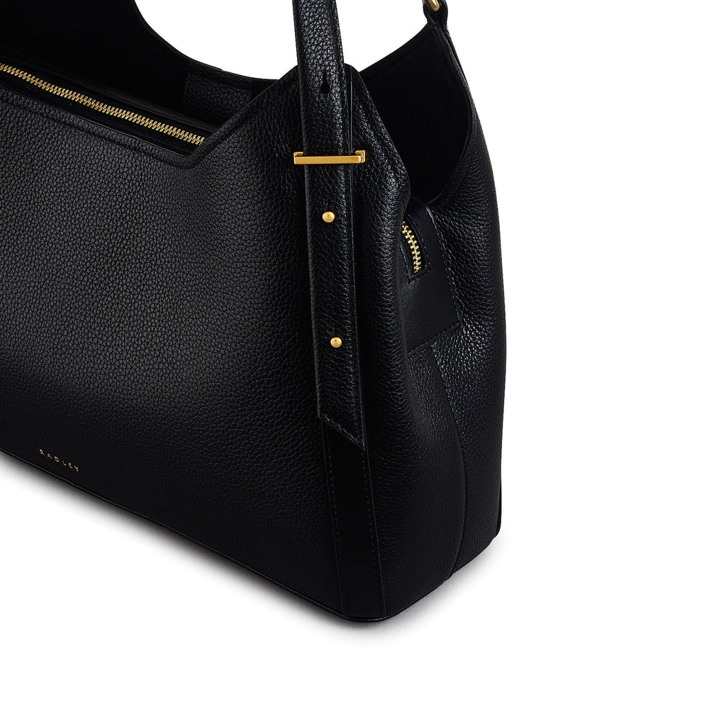 Clarendon Row Fabric Medium Ziptop Satchel Bag in Black - 111602