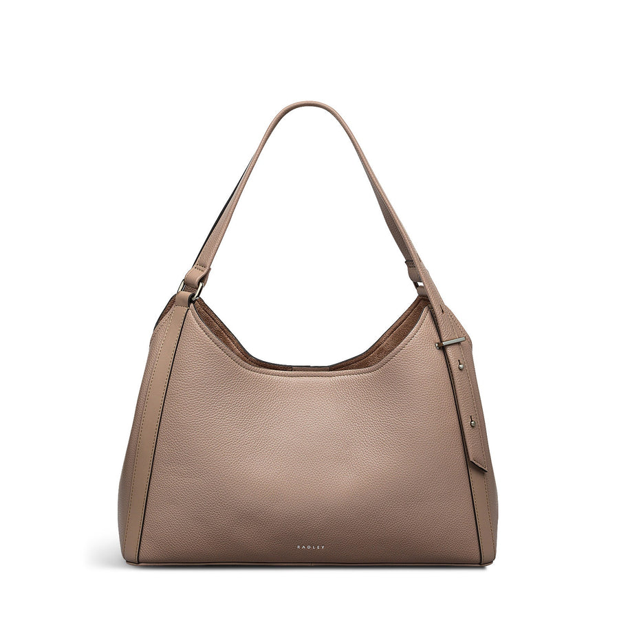 Clarendon Row Fabric Medium Ziptop Satchel Bag in Latte - 111605