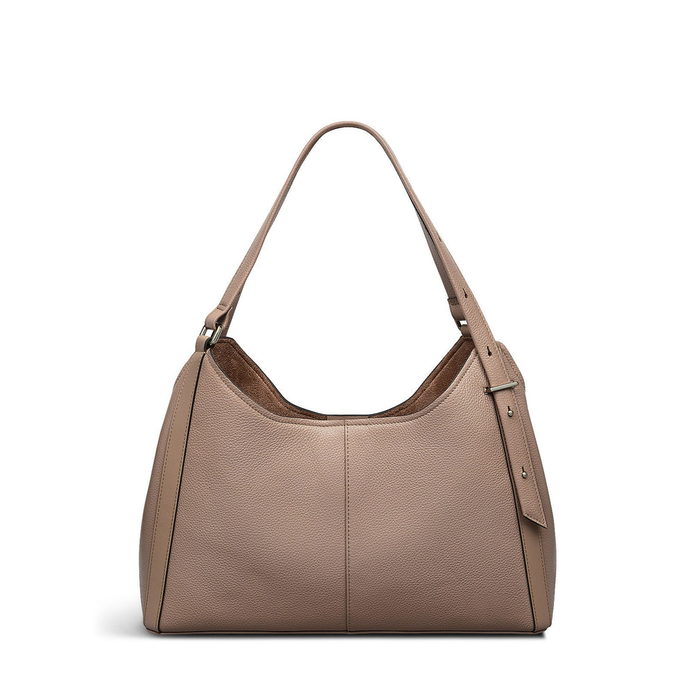 Clarendon Row Fabric Medium Ziptop Satchel Bag in Latte - 111605