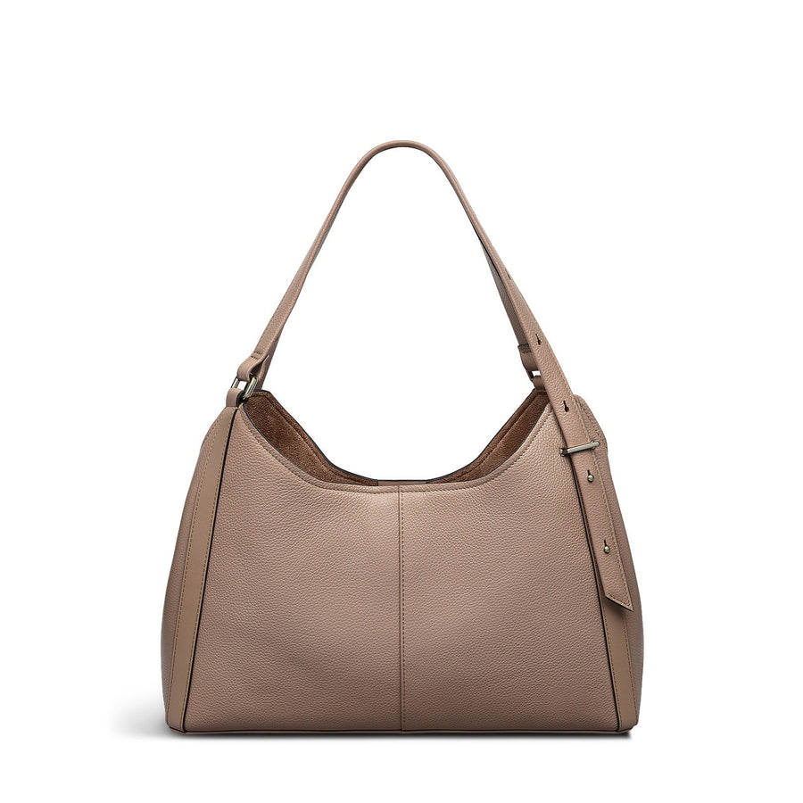 Clarendon Row Fabric Medium Ziptop Satchel Bag in Latte - 111605