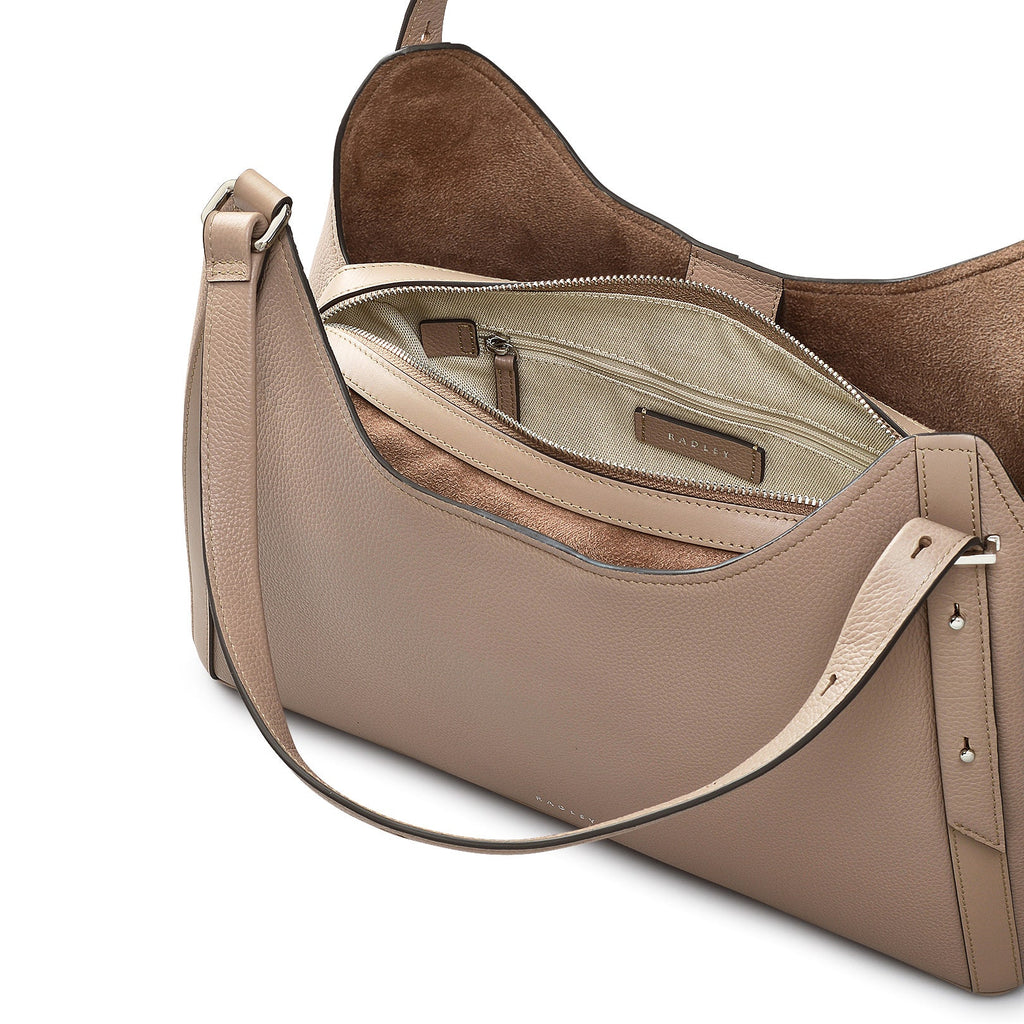 Clarendon Row Fabric Medium Ziptop Satchel Bag in Latte - 111605