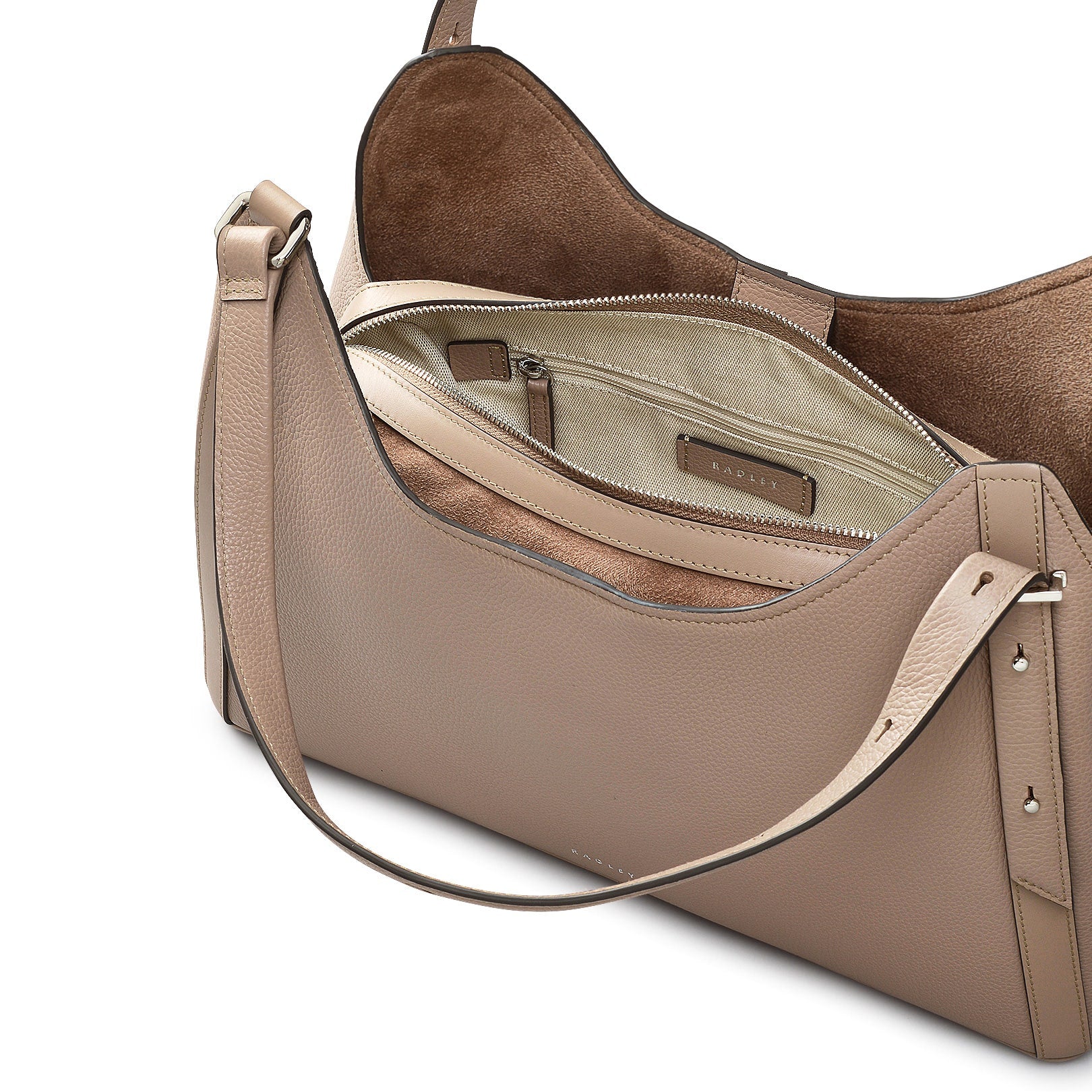 Clarendon Row Fabric Medium Ziptop Satchel Bag in Latte - 111605