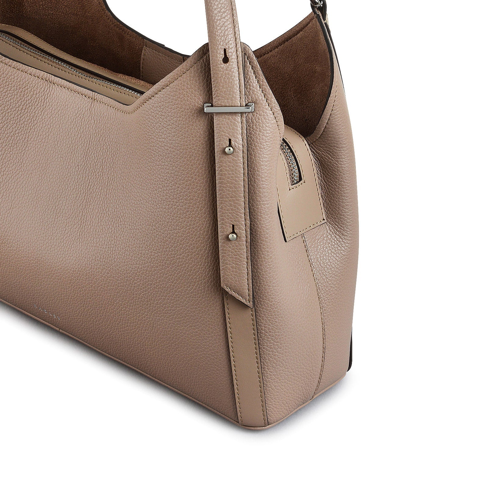 Clarendon Row Fabric Medium Ziptop Satchel Bag in Latte - 111605