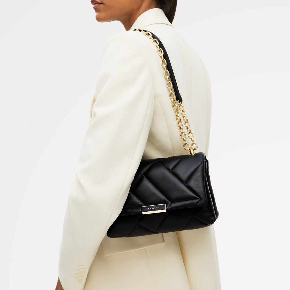 Mill Bay Fabric Medium Flapover Cross Body Bag in Black - 111606