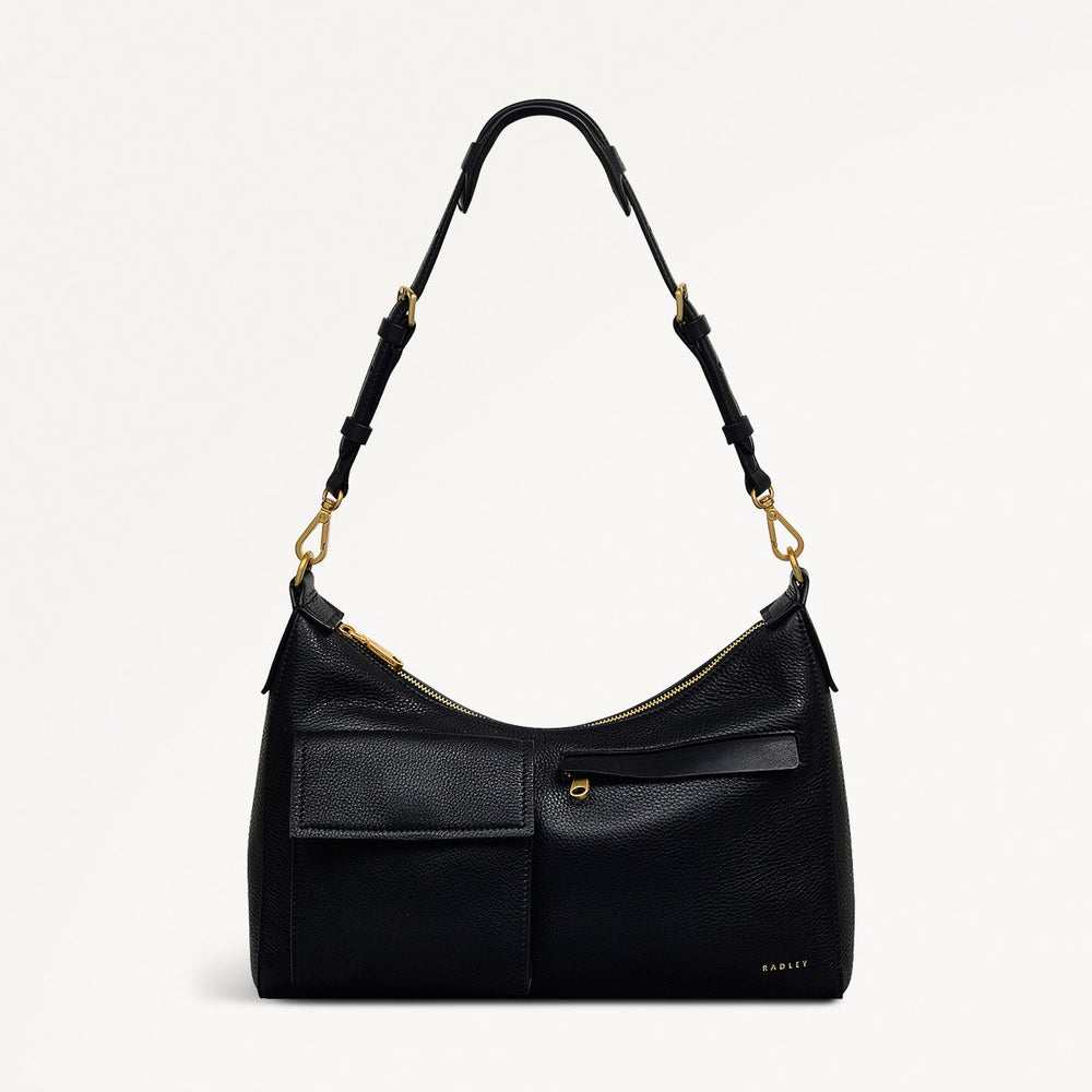 Norbury Close Fabric Medium Ziptop Shoulder Bag in Black - 111614