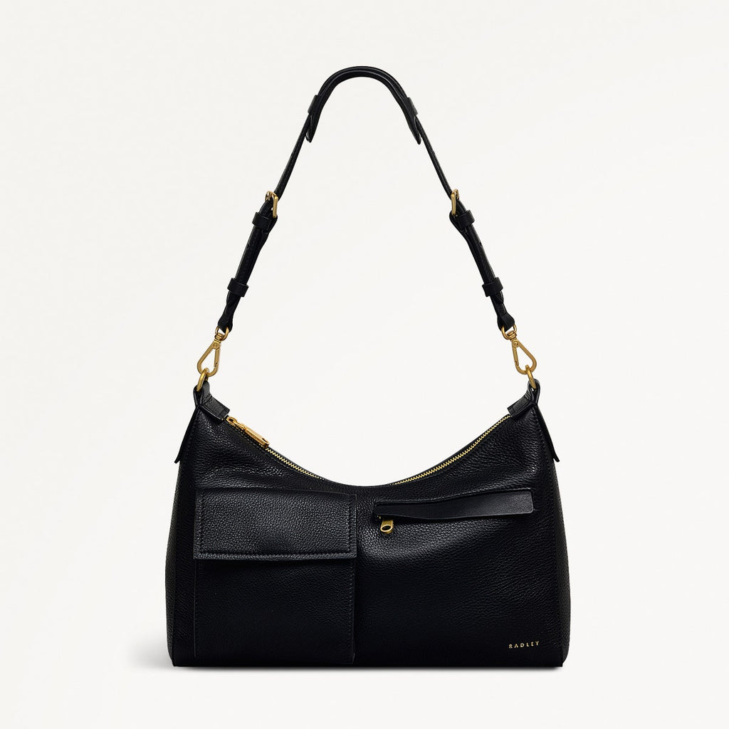 Norbury Close Fabric Medium Ziptop Shoulder Bag in Black - 111614
