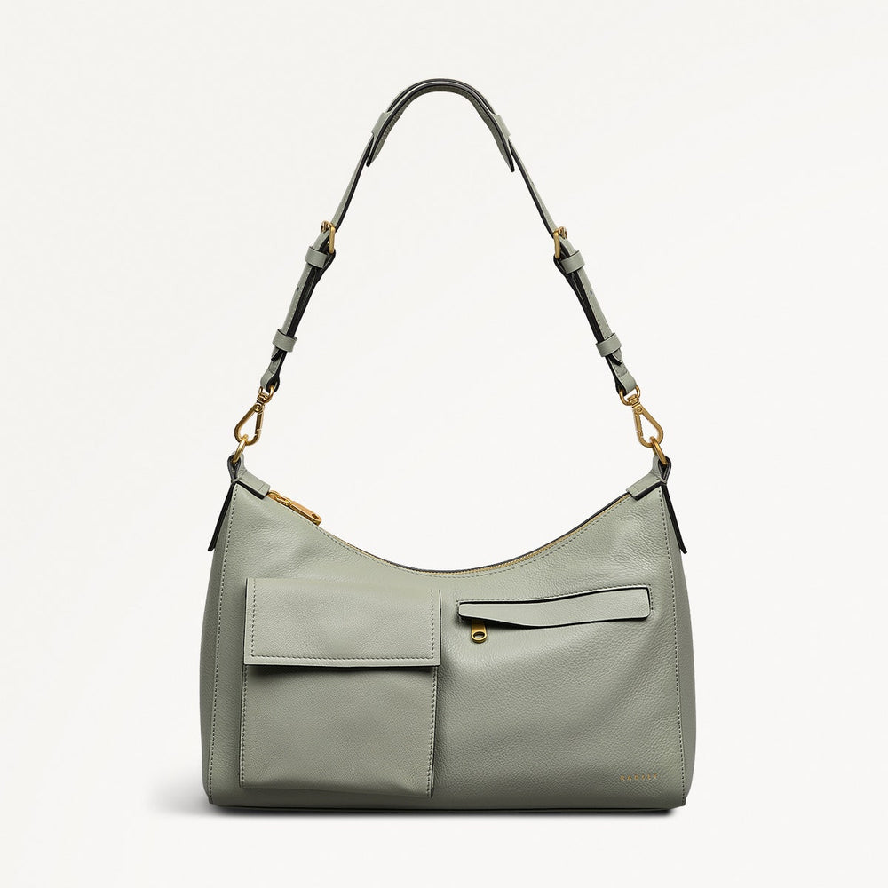 Norbury Close Fabric Medium Ziptop Shoulder Bag in Drizzle - 111615
