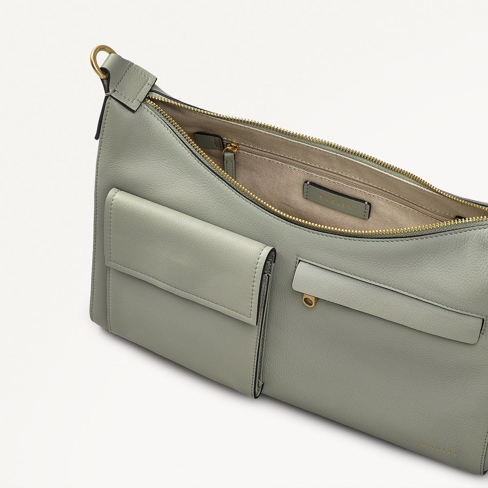Norbury Close Fabric Medium Ziptop Shoulder Bag in Drizzle - 111615