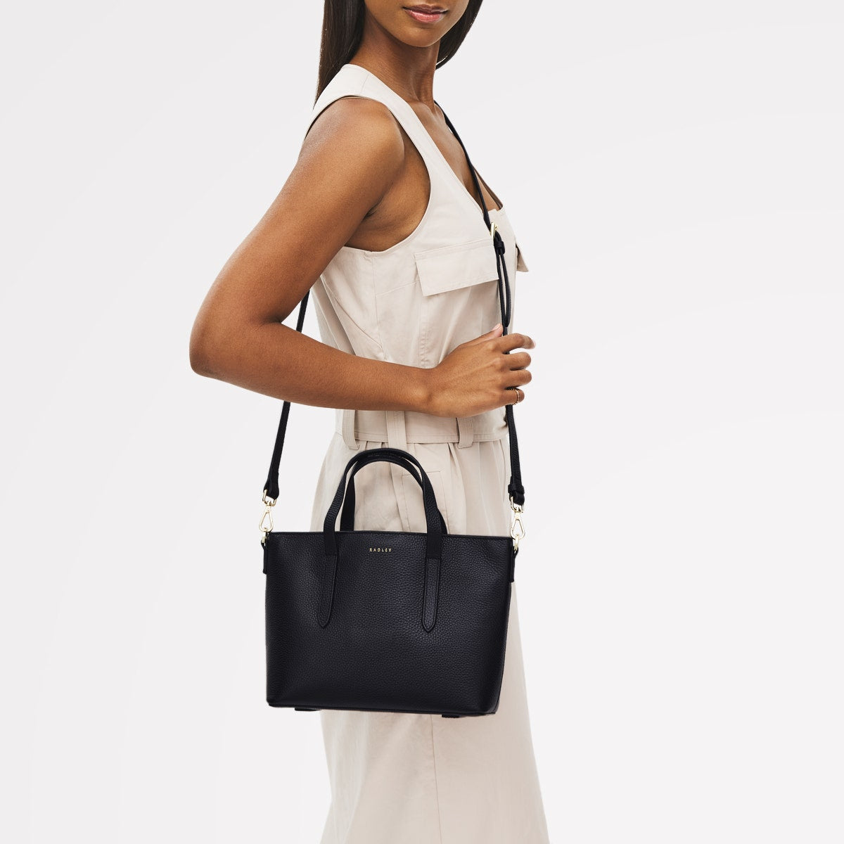 Silk Street Leather Small Open Top Multiway Bag in Black - 111823
