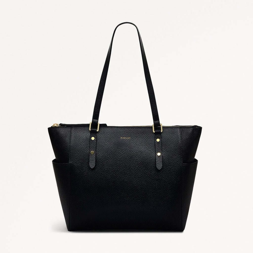 Silk Street Leather Large Ziptop Shoulder Bag in Black - 111829