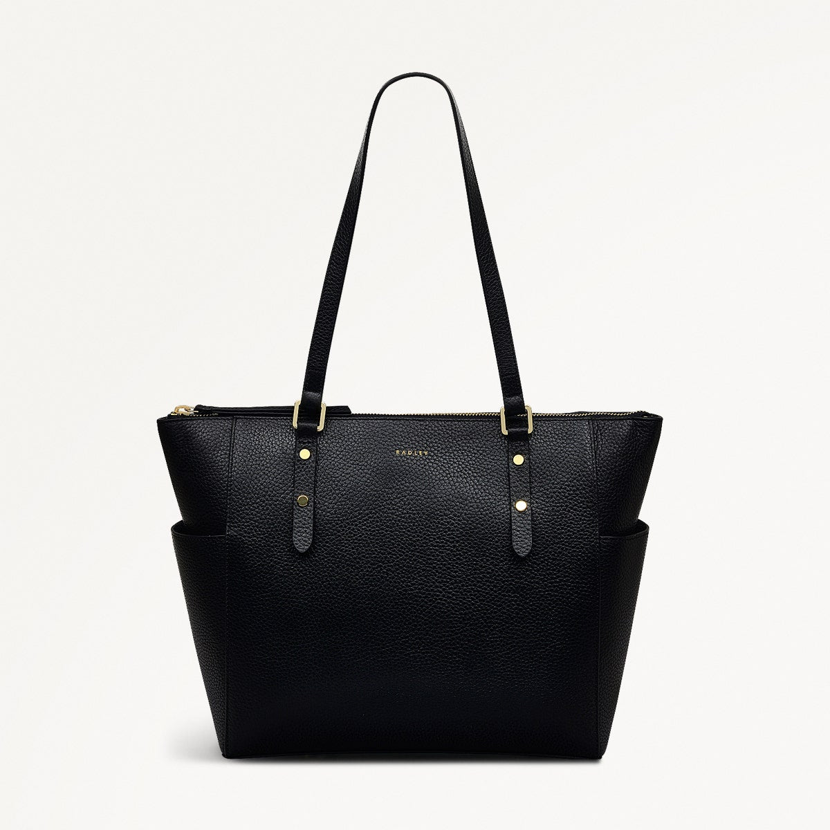 Silk Street Leather Large Ziptop Shoulder Bag in Black - 111829