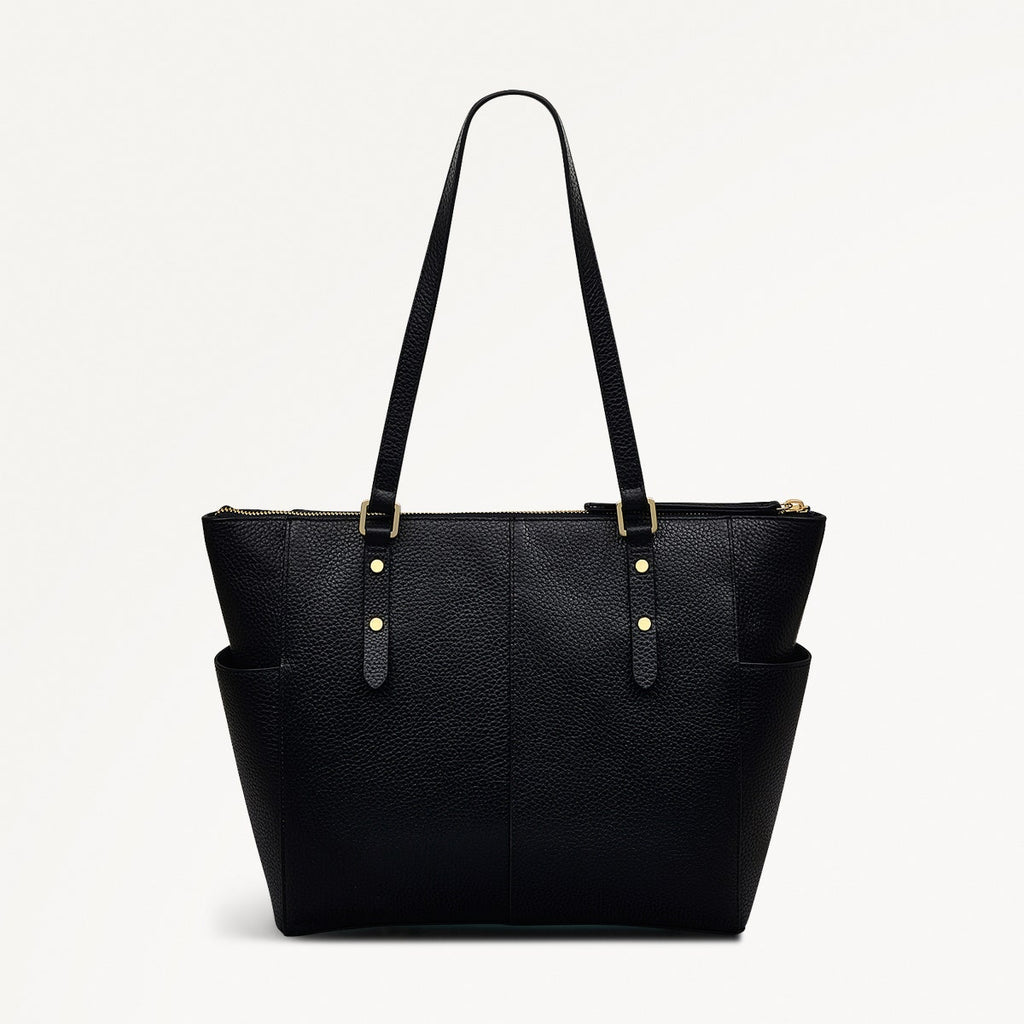 Silk Street Leather Large Ziptop Shoulder Bag in Black - 111829