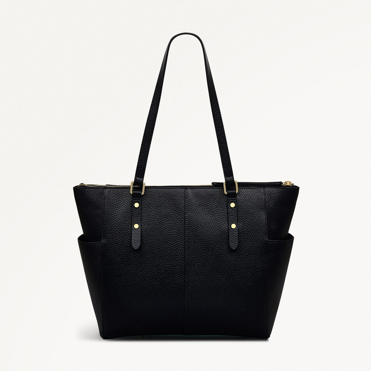 Silk Street Leather Large Ziptop Shoulder Bag in Black - 111829