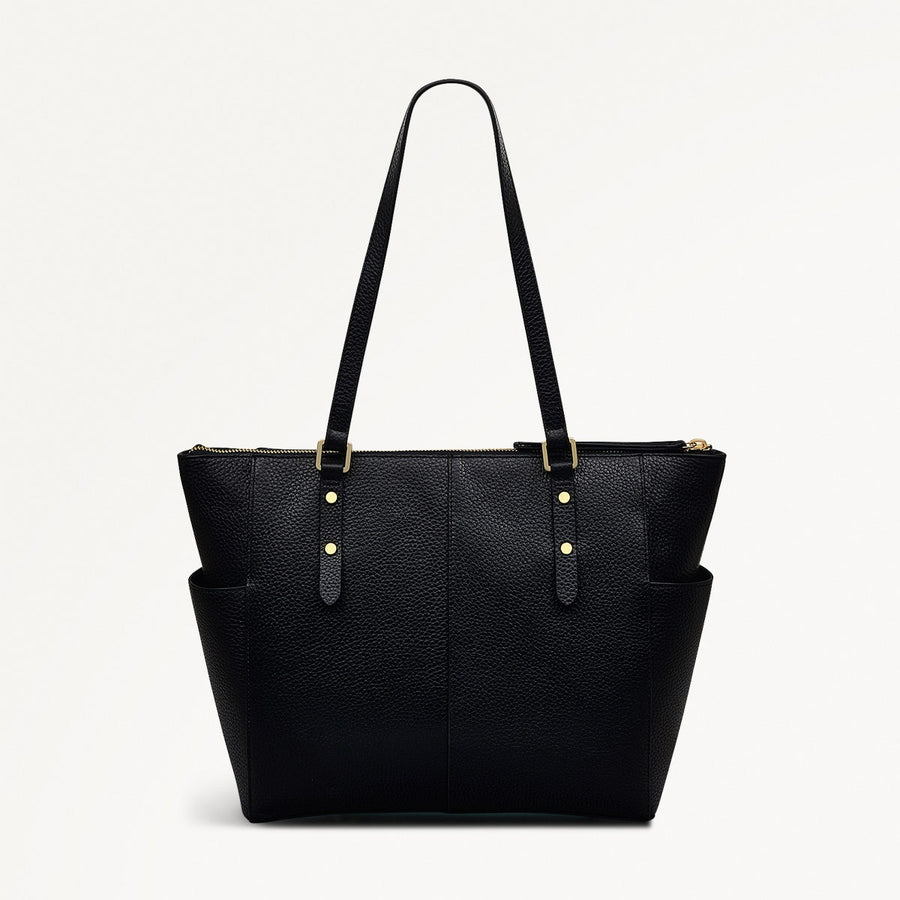 Silk Street Leather Large Ziptop Shoulder Bag in Black - 111829