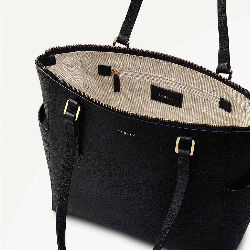 Silk Street Leather Large Ziptop Shoulder Bag in Black - 111829