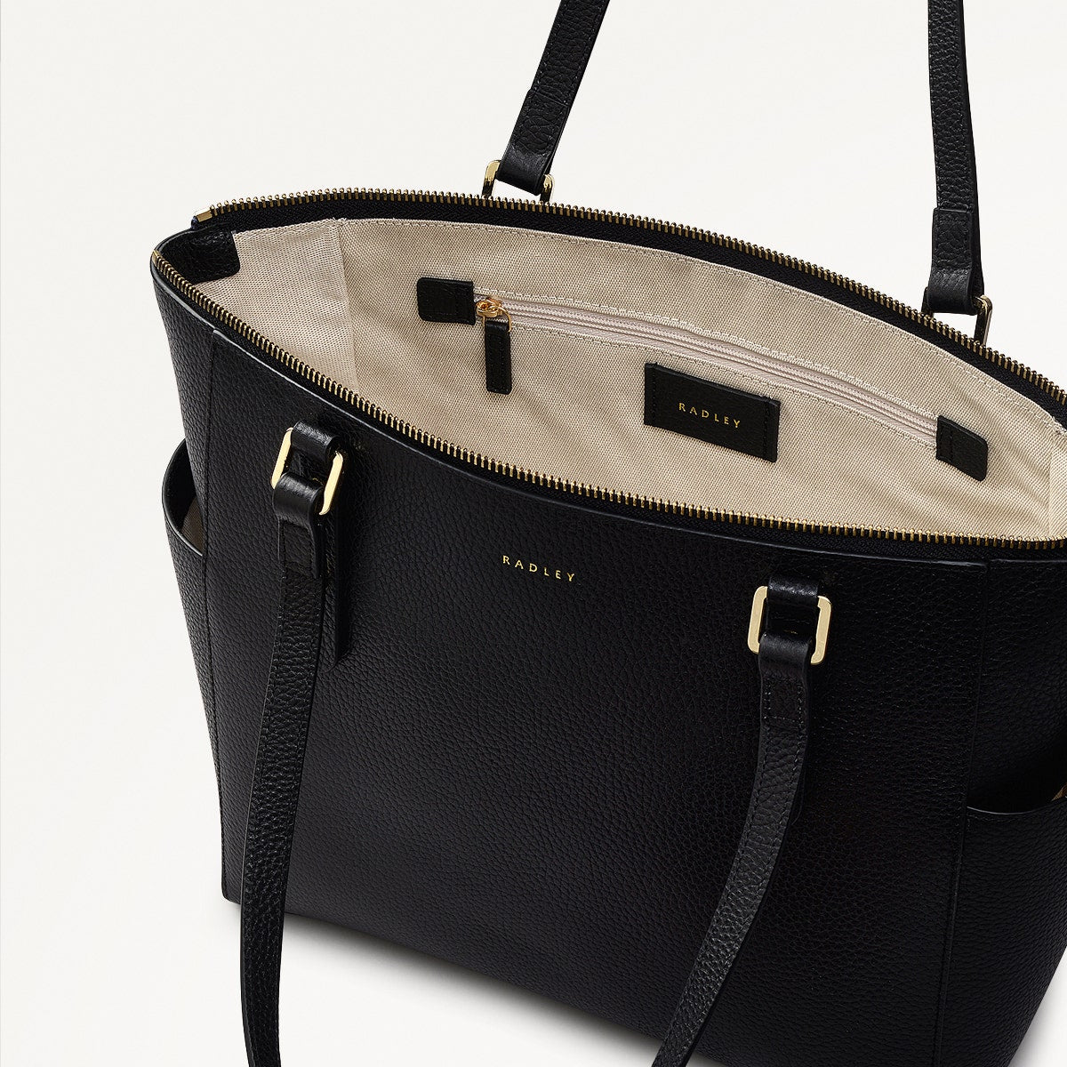 Silk Street Leather Large Ziptop Shoulder Bag in Black - 111829