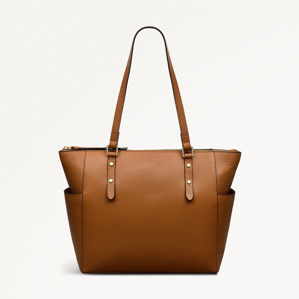 Silk Street Leather Large Ziptop Shoulder Bag in Caramel - 111831