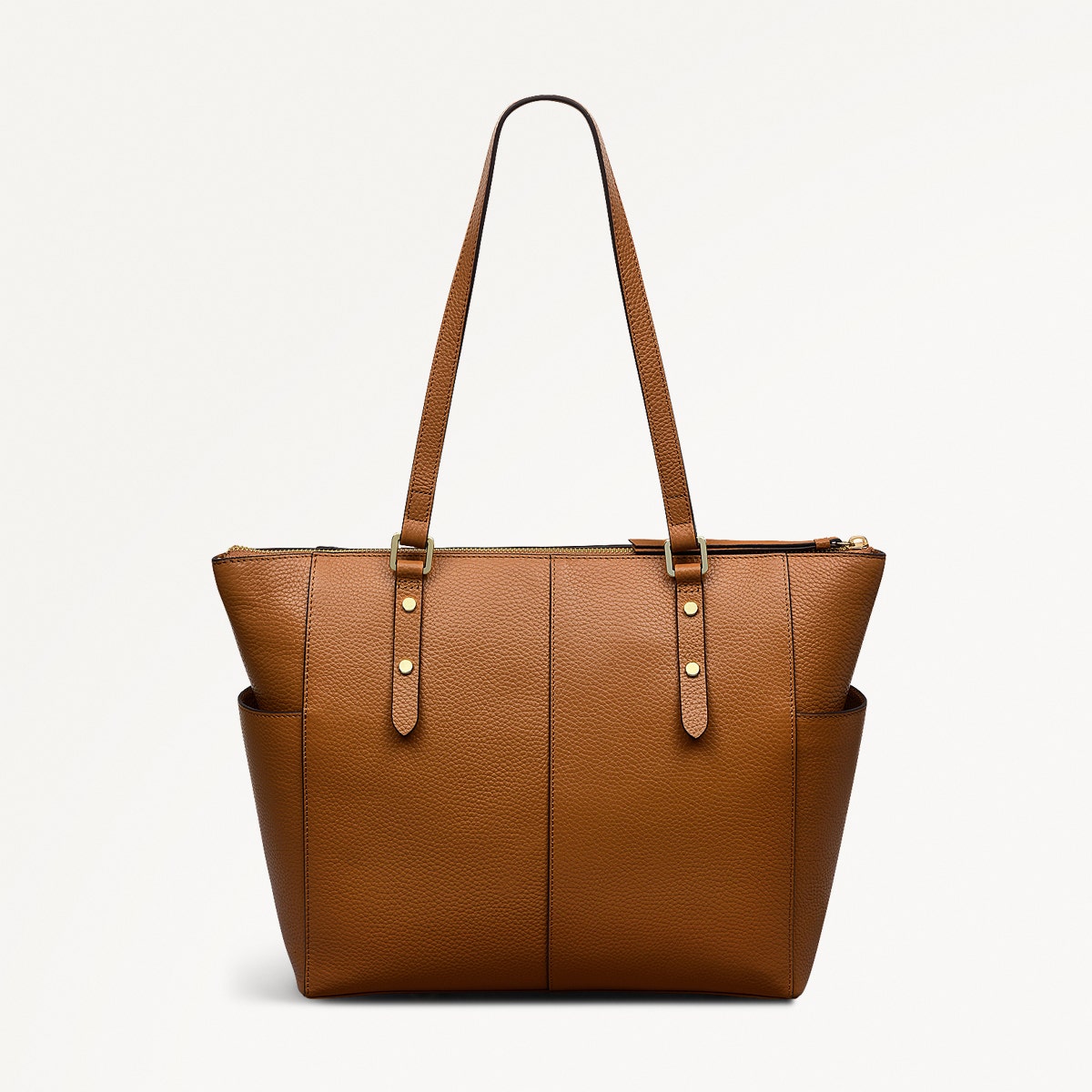 Silk Street Leather Large Ziptop Shoulder Bag in Caramel - 111831