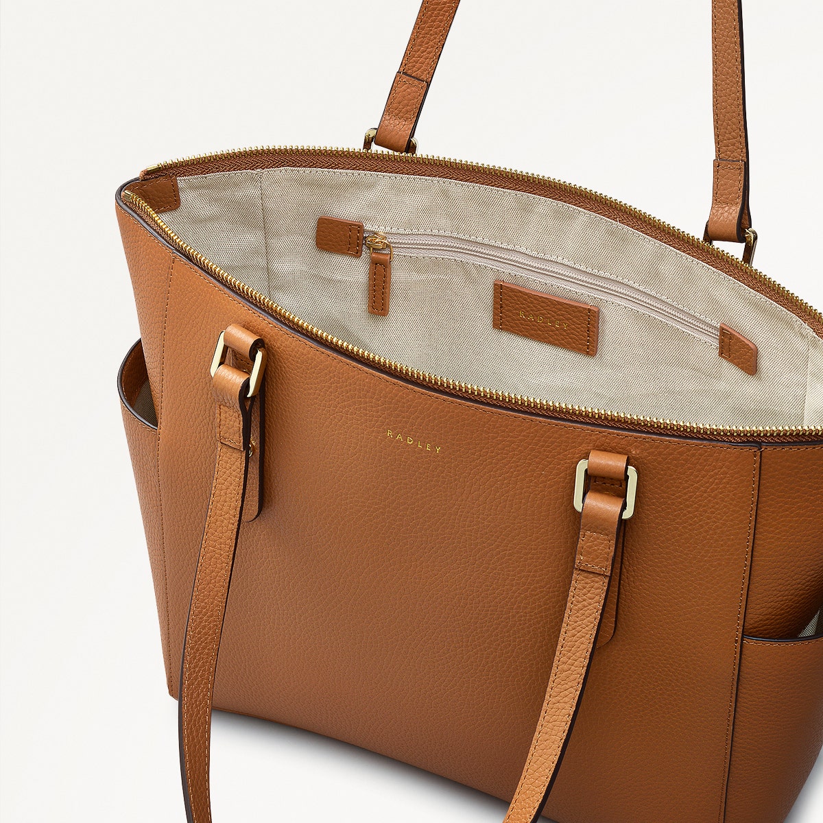 Silk Street Leather Large Ziptop Shoulder Bag in Caramel - 111831