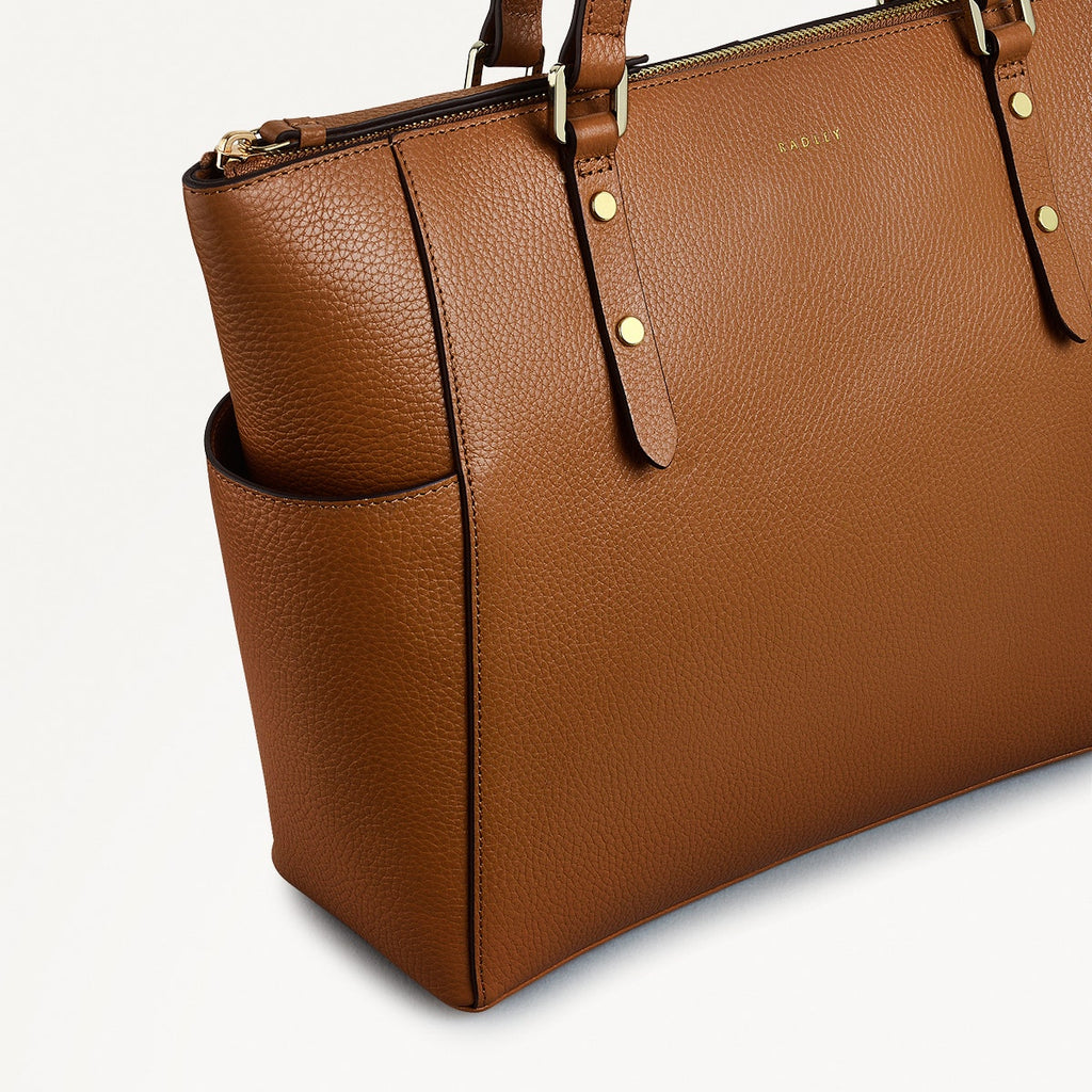 Silk Street Leather Large Ziptop Shoulder Bag in Caramel - 111831