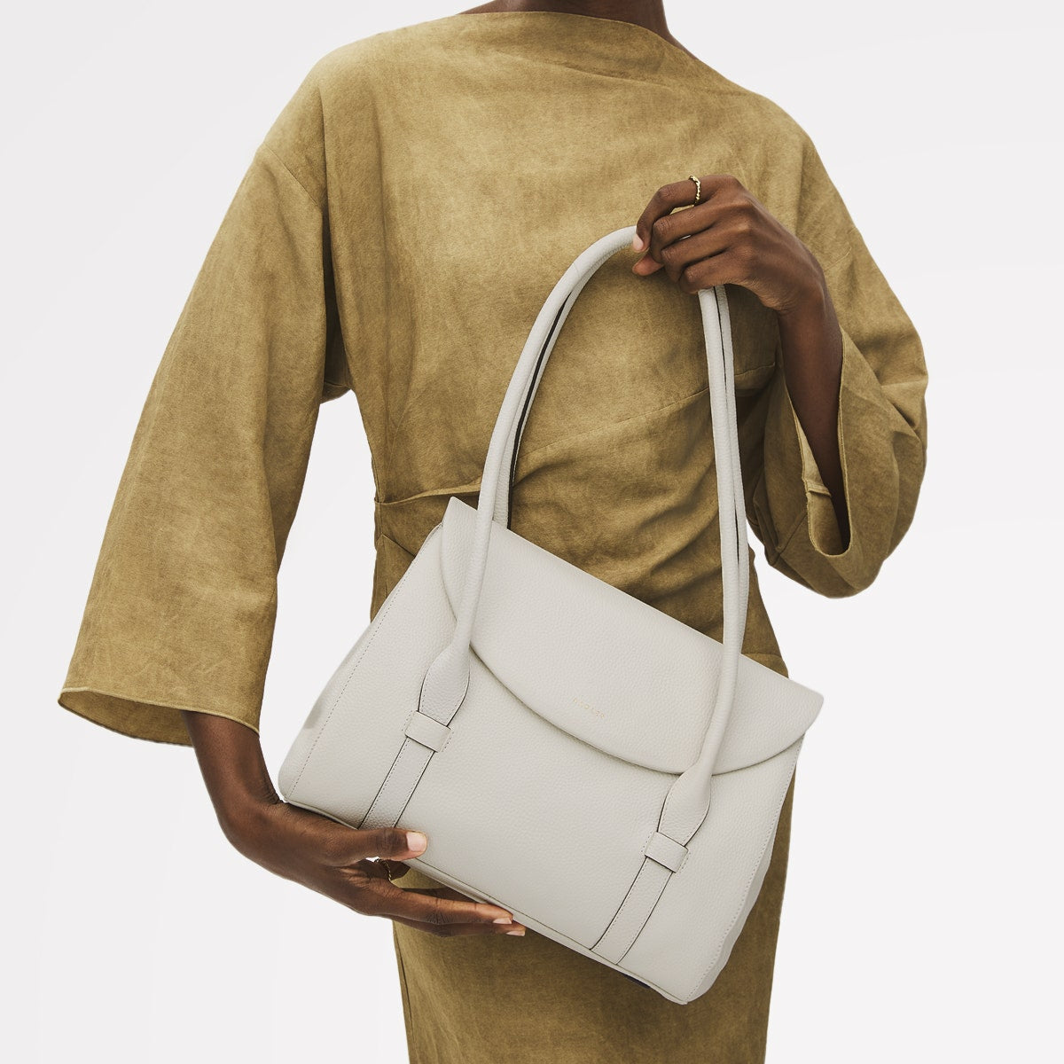 Briar Hill Leather Medium Flapover Shoulder Bag in Chalk - 111833