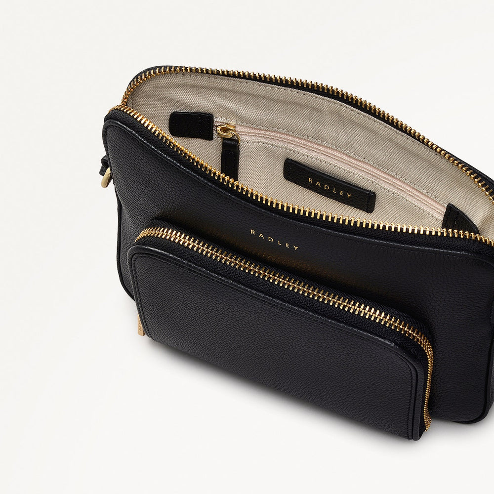 Redford Close Leather Small Ziptop Cross Body Bag in Black - 111834