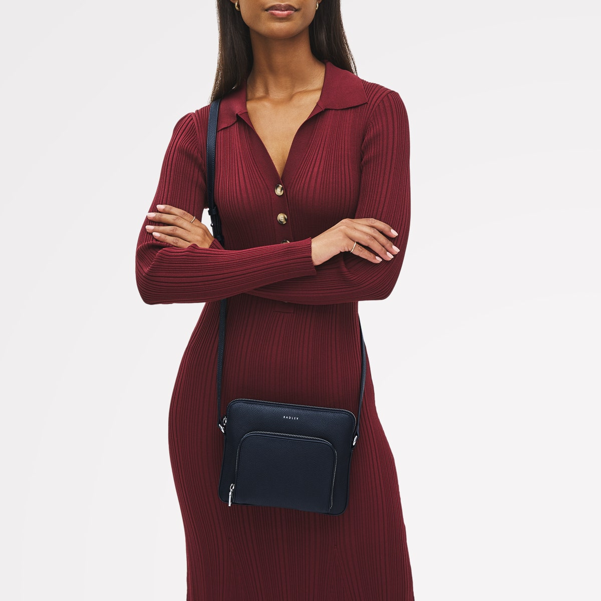 Redford Close Leather Small Ziptop Cross Body Bag in Ink - 111835