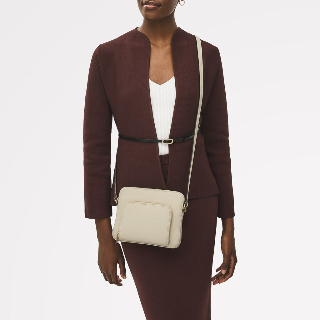 Redford Close Leather Small Ziptop Cross Body Bag in Chalk - 111836