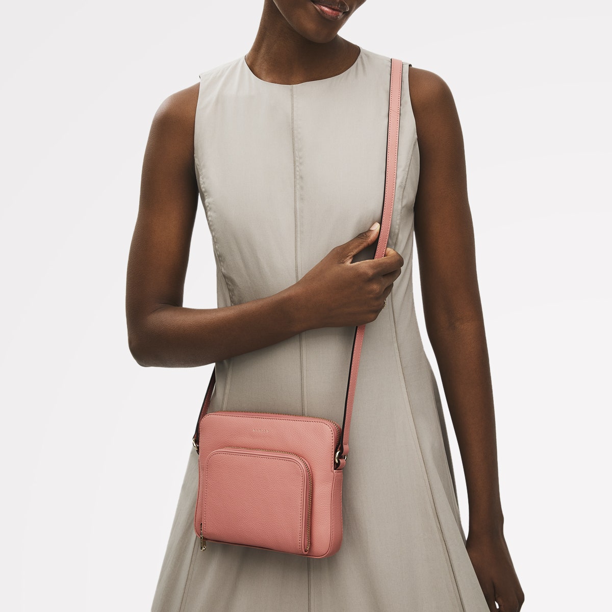 Redford Close Leather Small Ziptop Cross Body Bag in Sienna Pink - 111837