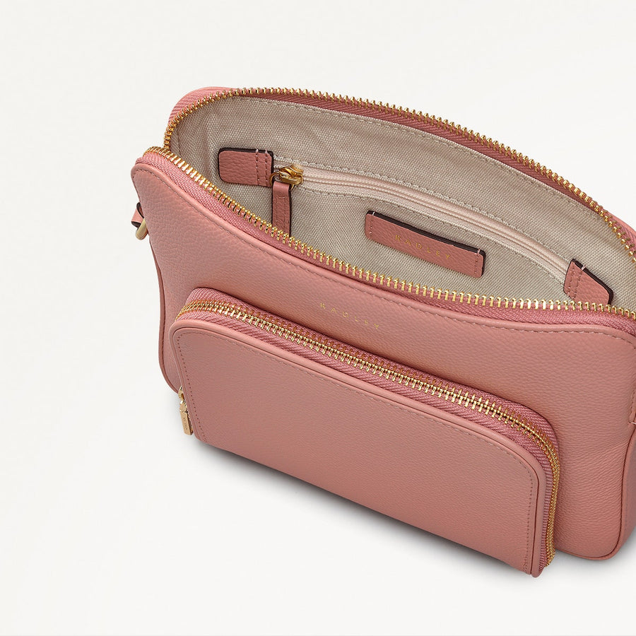 Redford Close Leather Small Ziptop Cross Body Bag in Sienna Pink - 111837