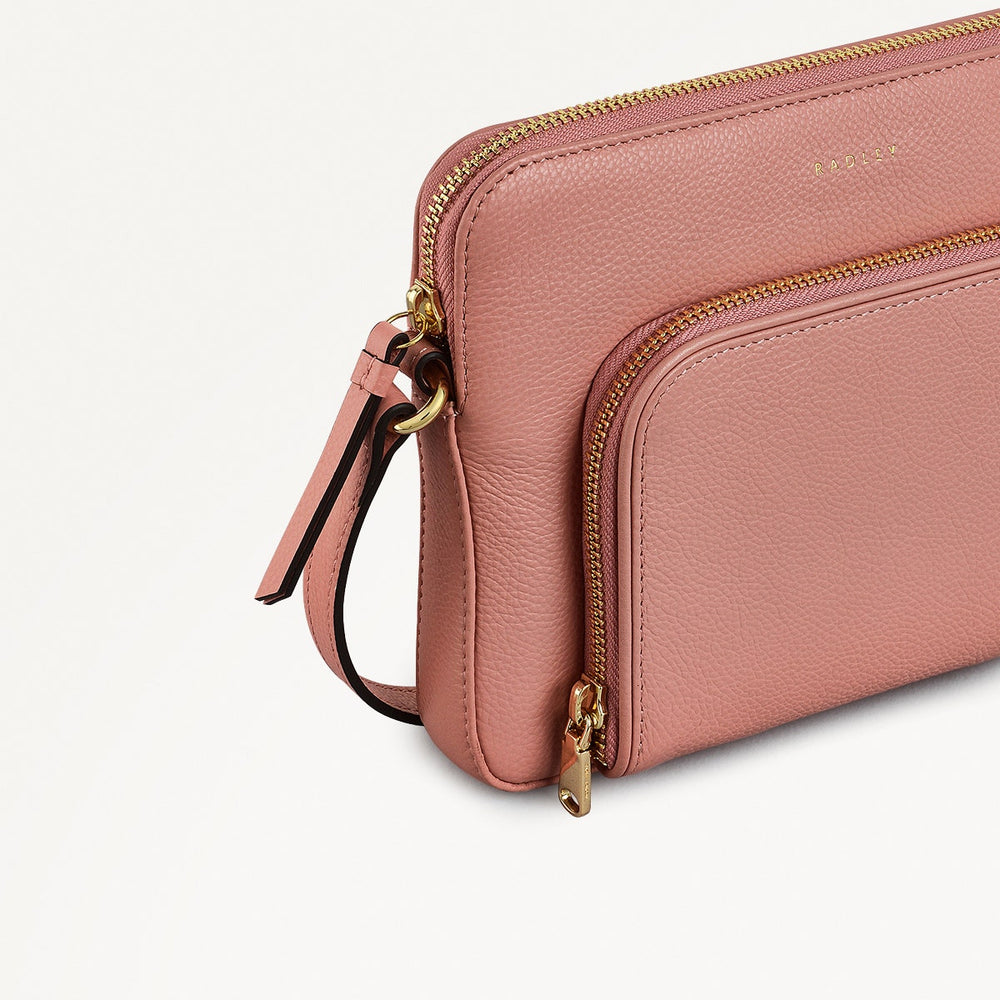 Redford Close Leather Small Ziptop Cross Body Bag in Sienna Pink - 111837