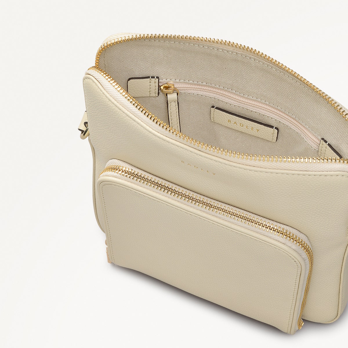 Redford Close Leather Medium Ziptop Cross Body Bag in Chalk - 111840