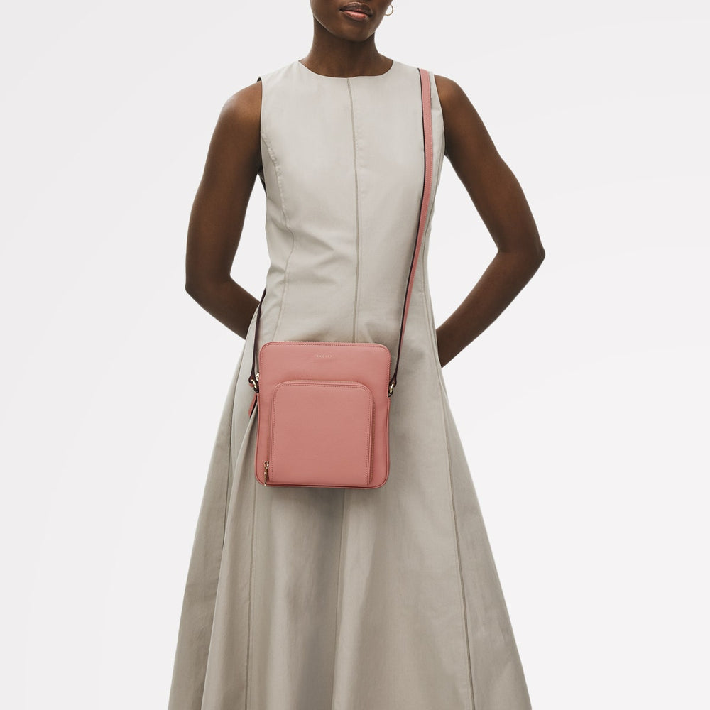 Redford Close Leather Medium Ziptop Cross Body Bag in Sienna Pink - 111841