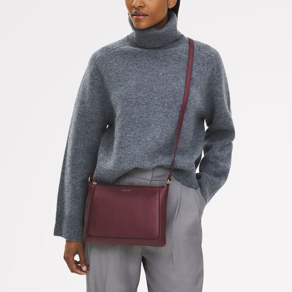 Kew Way Leather Small Ziptop Cross Body Bag in Merlot - 111883