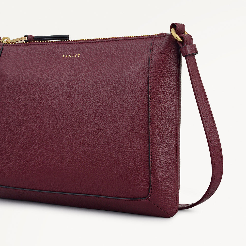 Kew Way Leather Small Ziptop Cross Body Bag in Merlot - 111883