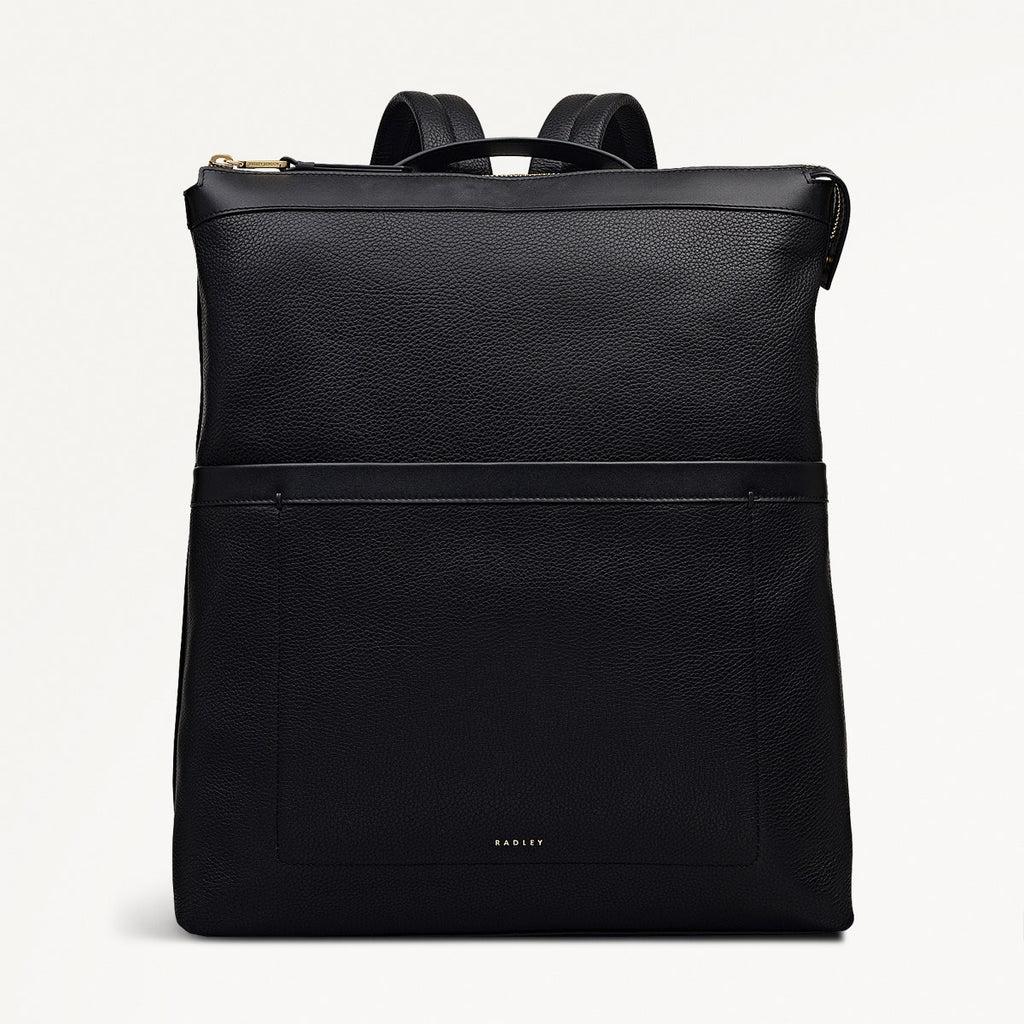 Alba Place Leather Large Ziptop Backpack in Black - 111902